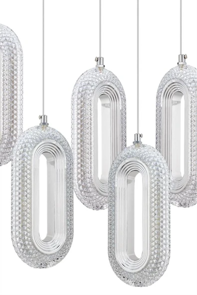 Beta Yemek Masası 5'li Gümüş Ledli Modern Kumandalı 3 Renk Led Avize - Resim 4