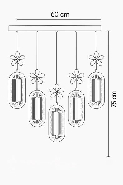 Alfa 5'li Sıralı Siyah Yemek Masası Kumandalı 3 Renk Ledli Modern Avize - Resim 5
