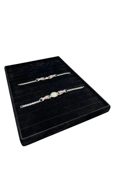 Süet Kumaş Siyah Renk 34/24Cm 14 Adet Kademeli Çekmece İçi Bileklik Tablası - Resim 3