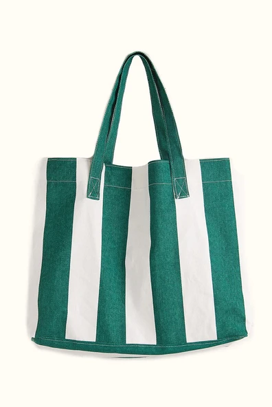 Kadın Kanvas 2 Cepli Günlük Renkli Plaj Omuz Çantası Yeşil - Resim 2