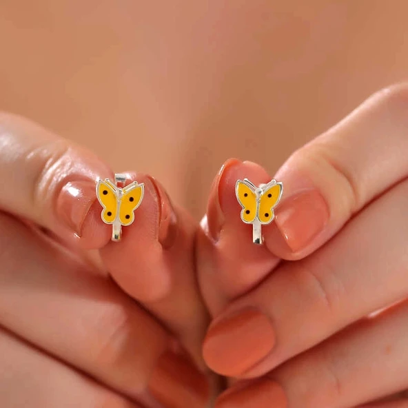 Gümüş Sarı Kelebek Çocuk Küpesi - Resim 2