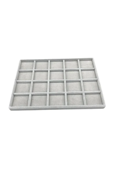 Süet Kumaş Gri Renkli 34/24 Cm 20 Bölmeli Takı Standı - Resim 2