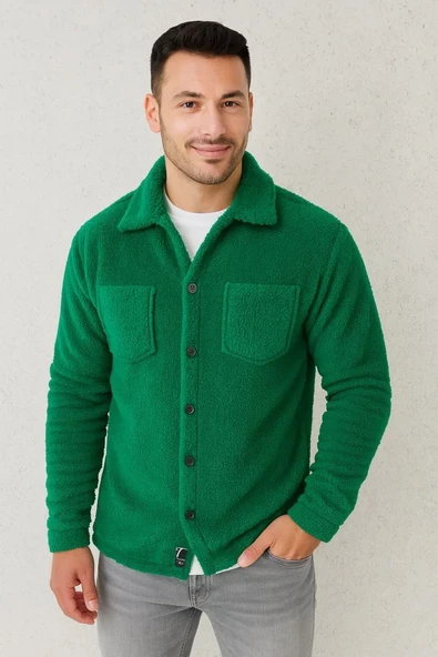 Erkek Pelüş Polar Hırka Gömlek – Yakalı, İlik Düğmeli, Göğüs Cepli, Yumuşak Dokulu Kışlık Regular Fit Rahat Günlük Model