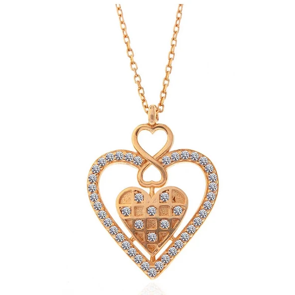 925 Ayar Gümüş Rose Kalp Sonsuzluk Kadın Kolye - Resim 2