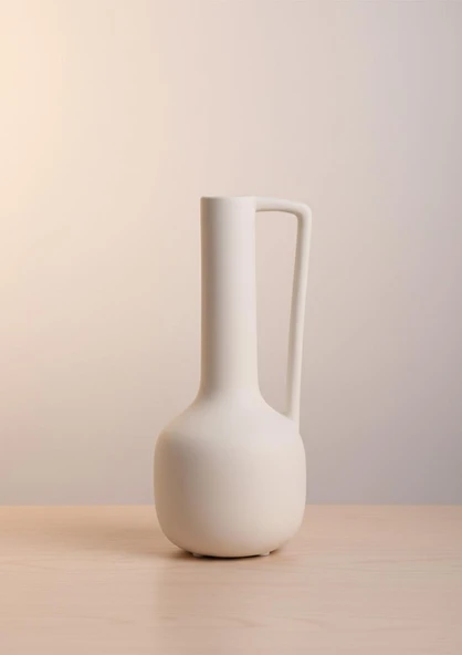 Fiona Seramik Vazo Kulplu, Beyaz 25 CM