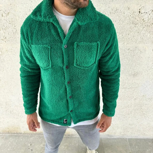 Erkek Pelüş Polar Hırka Gömlek – Yakalı, İlik Düğmeli, Göğüs Cepli, Yumuşak Dokulu Kışlık Regular Fit Rahat Günlük Model - 3