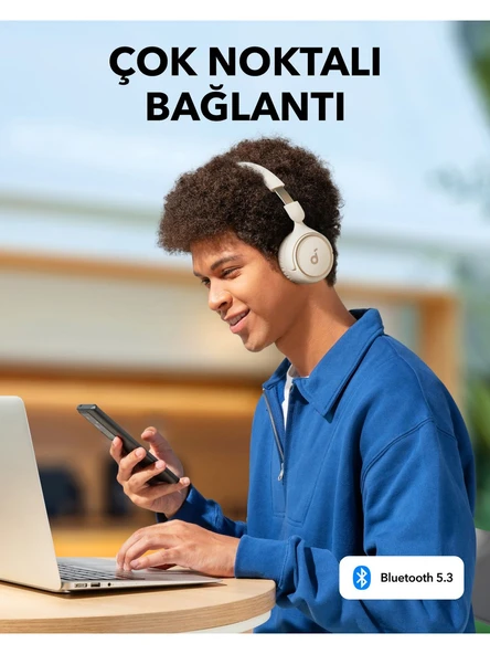 Anker Soundcore H30i Mikrofonlu Kablosuz Kulaküstü Kulaklık - 70 Saat Oynatma Süresi- Beyaz - Resim 5