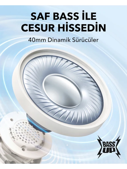 Anker Soundcore H30i Mikrofonlu Kablosuz Kulaküstü Kulaklık - 70 Saat Oynatma Süresi- Beyaz - Resim 3