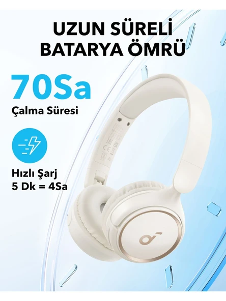 Anker Soundcore H30i Mikrofonlu Kablosuz Kulaküstü Kulaklık - 70 Saat Oynatma Süresi- Beyaz - Resim 2