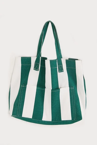 Kadın Kanvas 2 Cepli Günlük Renkli Plaj Omuz Çantası Yeşil ürün görseli