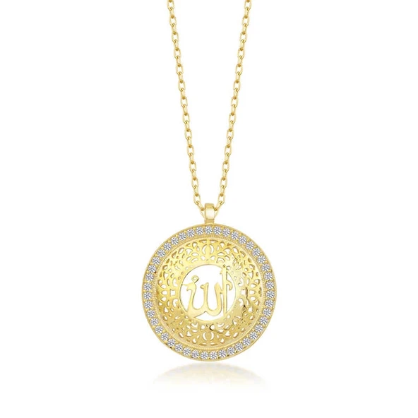 Gümüş Gold Allah Yazılı Kadın Kolye ürün görseli 1