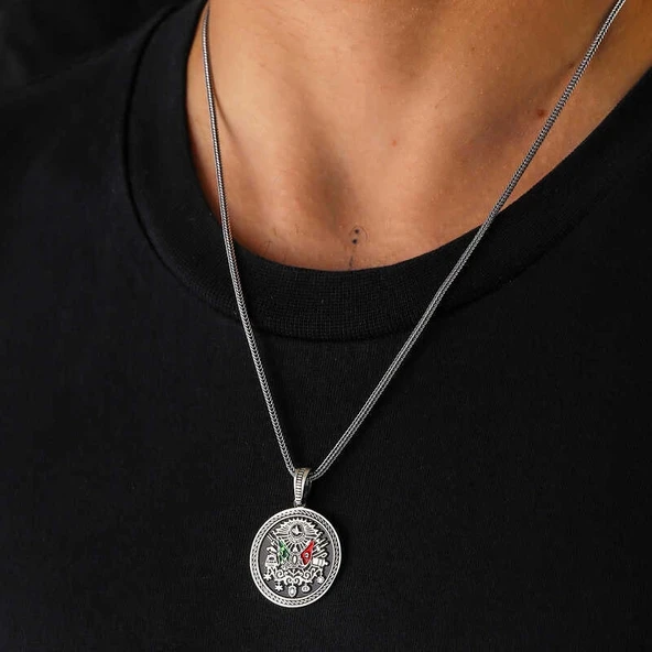 925 Ayar Gümüş Osmanlı Armalı Erkek Kolye ürün görseli 1