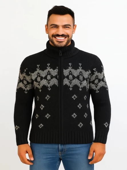 Tarz Cool T00575 Erkek Desenli Triko Hırka - Resim 3