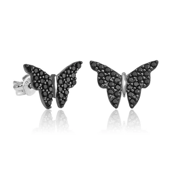Gümüş Siyah Kelebek Küpe ürün görseli 1
