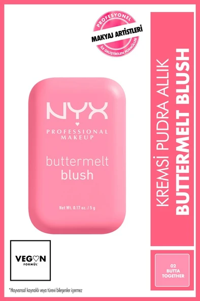NYX Professional Makeup Buttermelt Blush Kremsi pembe Pudra Allık - 02 Butta Together