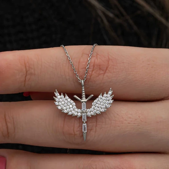 925 Ayar Gümüş Baget Taşlı Mikail Kılıcı Kadın Kolye ürün görseli 1