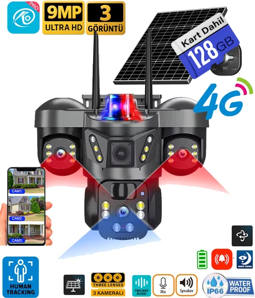 O-Kam 7070 128GB 9MP Lens 3 Kamera UltraHD 4G Solar Akıllı Güvenlik Kamerası ürün görseli