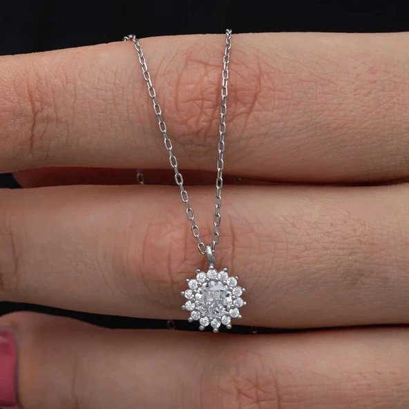 Gümüş Minimal Yuvarlak Anturaj Kadın Kolye - Resim 4