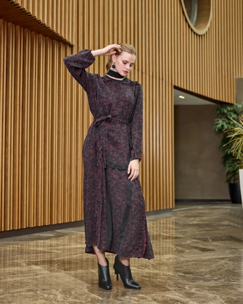 Misswhence Desenli Cupro Elbise 38829 Lİla - 8