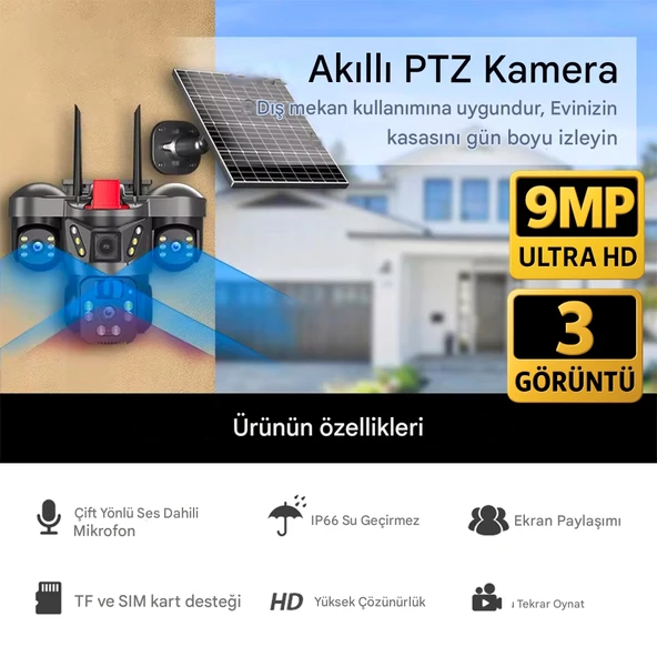 O-Kam 7070 128GB 9MP Lens 3 Kamera UltraHD 4G Solar Akıllı Güvenlik Kamerası - Resim 3