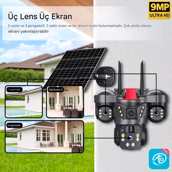 O-Kam 7070 128GB 9MP Lens 3 Kamera UltraHD 4G Solar Akıllı Güvenlik Kamerası - Resim 2