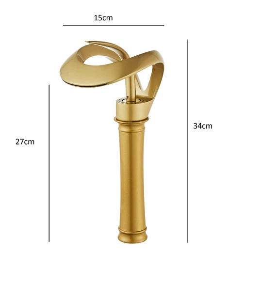 Lüks Gold Şelale Çanak Lavabo Bataryası Premium Tek Kollu Tezgah Üstü Musluk Otel Özel Tasarım - 5