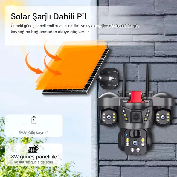 O-Kam 7070 128GB 9MP Lens 3 Kamera UltraHD 4G Solar Akıllı Güvenlik Kamerası - Resim 5