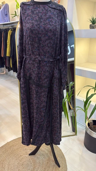 Misswhence Desenli Cupro Elbise 38829 Lİla - 3