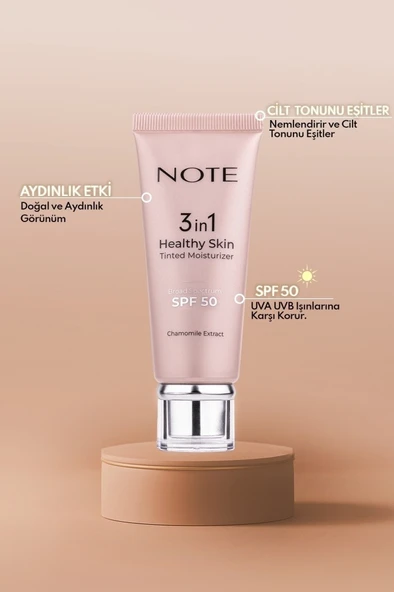 Note Cosmetics 3 in 1 Healthy Skin Tinted Moisturizer SPF 50 Renk Ton Eşitleyici Aydınlatıcı Krem - 10 Medium - 3
