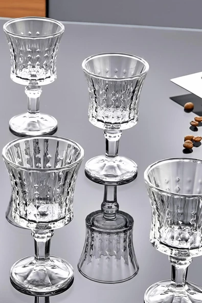 Modern Çizgili Desenli 6’lı Ayaklı Cam Kahve Yanı Su Bardak Seti Takımı - Resim 2