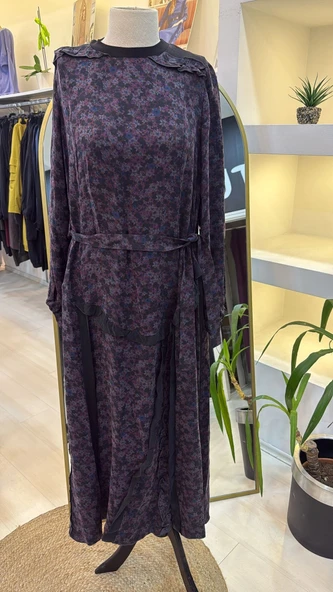 Misswhence Desenli Cupro Elbise 38829 Lİla - 1