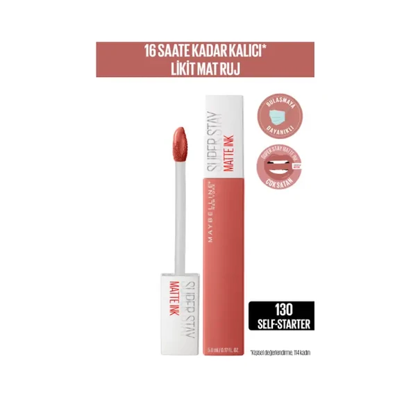 Maybelline New York Super Stay Matte Ink Likit Mat Ruj - 130 Self Starter - Nude Kahve - Resim 2