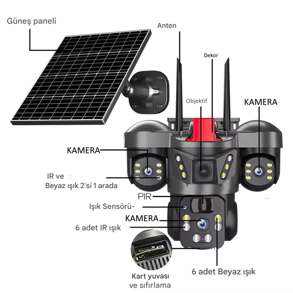 O-Kam 7070 128GB 9MP Lens 3 Kamera UltraHD 4G Solar Akıllı Güvenlik Kamerası - Resim 7