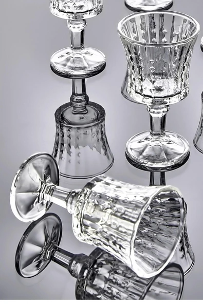 Modern Çizgili Desenli 6’lı Ayaklı Cam Kahve Yanı Su Bardak Seti Takımı - Resim 3