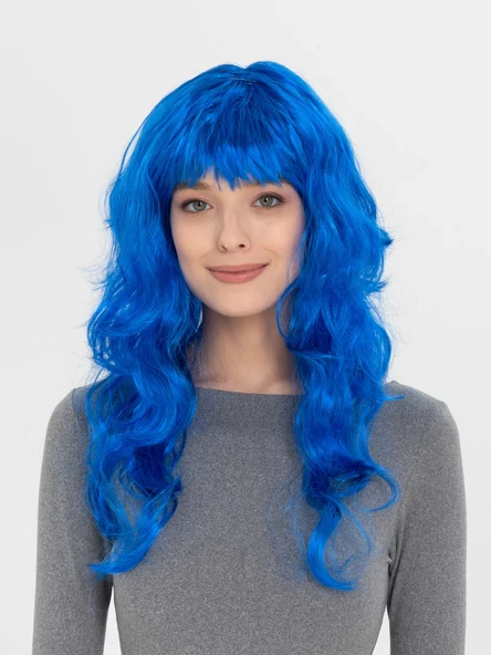 Mavi Renk Uzun Dalgalı Parti Peruğu ürün görseli
