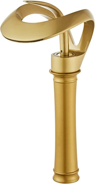 Lüks Gold Şelale Çanak Lavabo Bataryası Premium Tek Kollu Tezgah Üstü Musluk Otel Özel Tasarım - 2