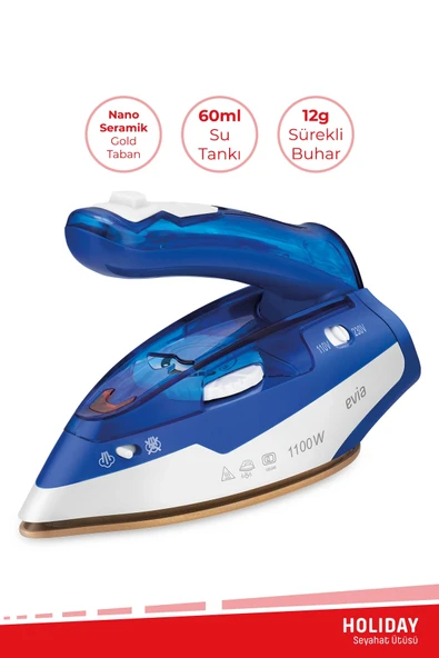 Evia Holiday Seramik Tabanlı Etkili Şok Buharlı Katlanabilir Dikey Ütüleme Özellikli Seyahat Ütüsü EA-4603 ürün görseli