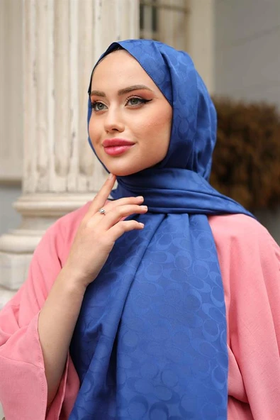 C Desen Şal Gece Mavi - 5