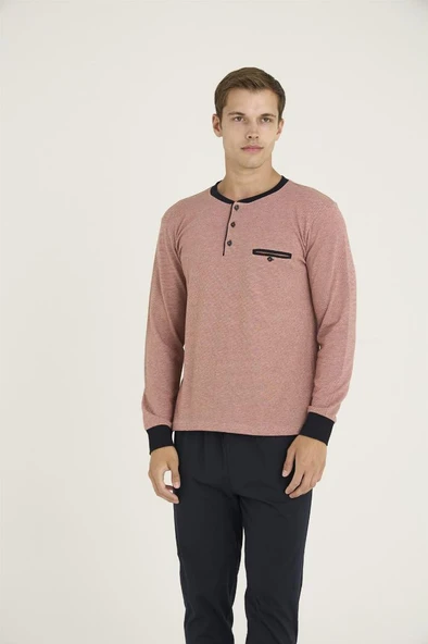 Kly Patlı Sıfır Yaka Jakarlı Penye Erkek Pijama Takım - Resim 6