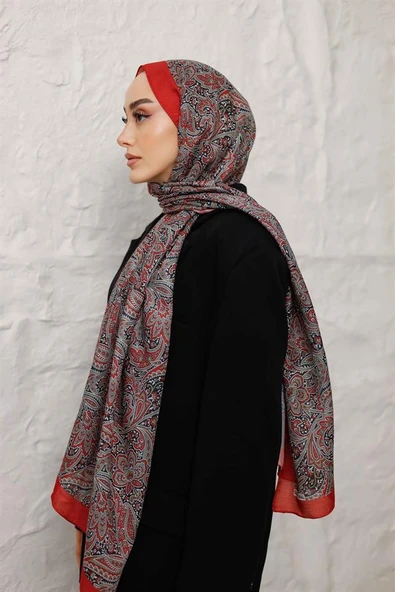 Etnik Desen Larisa Şal Kırmızı - Resim 2