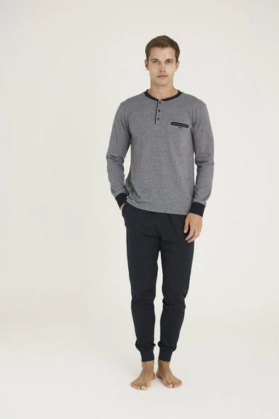 Kly Patlı Sıfır Yaka Jakarlı Penye Erkek Pijama Takım - Resim 5