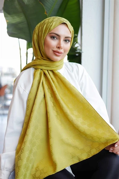 Dama Desen Şal Yağ Yeşili - Resim 7