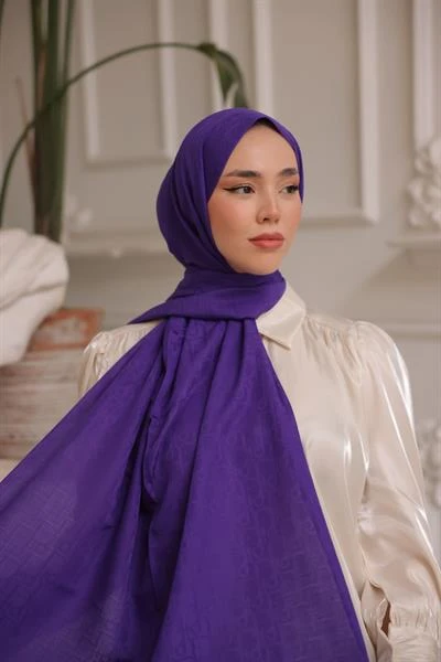 D Desen Şal Mor - Resim 4