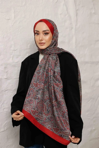 Etnik Desen Larisa Şal Kırmızı - Resim 4