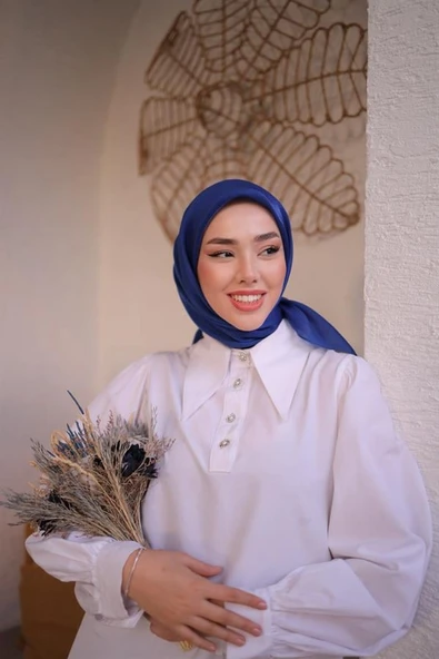 Abiye Eşarp Saks Mavi - 4