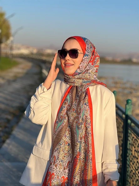 Etnik Desen Queen Şal Turuncu - Resim 2