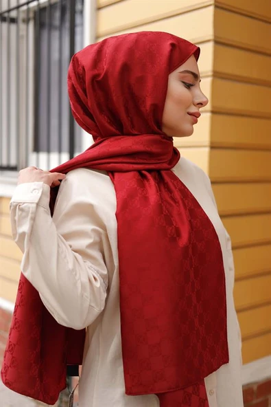 Dama Desen Şal Bordo - Resim 2