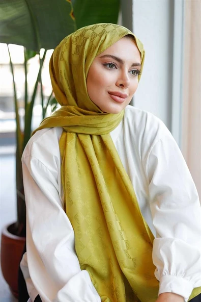 Dama Desen Şal Yağ Yeşili - Resim 3