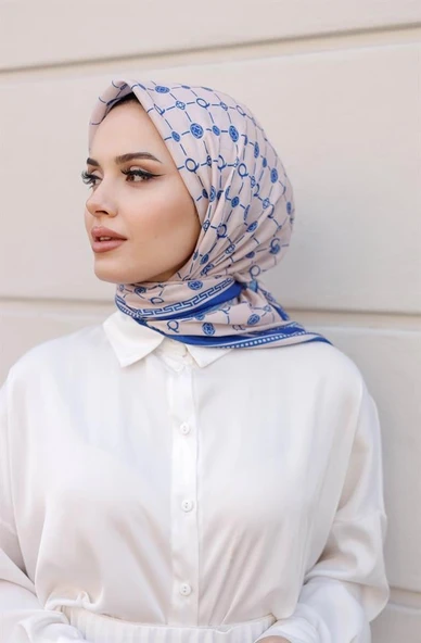 Q Serisi Eşarp Pudra Saks Mavi