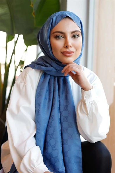 Dama Desen Şal Gece Mavi - Resim 5